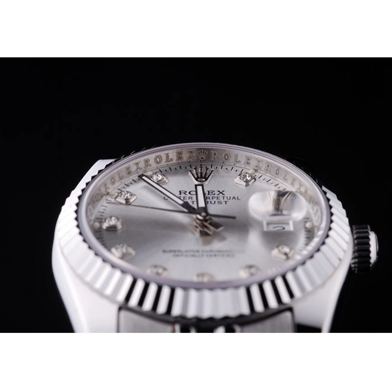 Aaa replica Datejust Dial Silver Diamonds Rolex 7455 Bezel Ribbed 0613